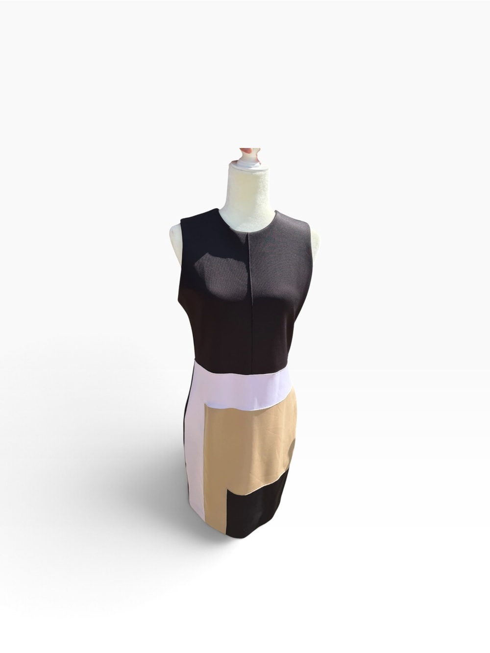 Colorblock Sleeveless Mini Dress in Black, White, Beige
